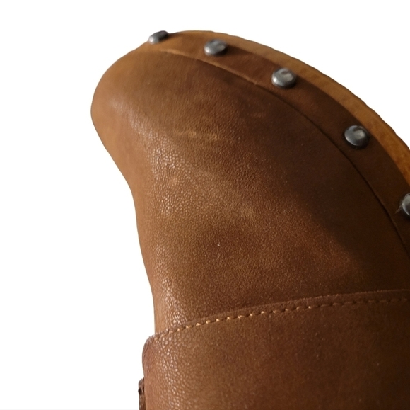 MIA Daisy Heel Clogs Brown Studs Wood Suede Slip On Vegan Leather 70s Y2K NEW - Picture 5 of 16